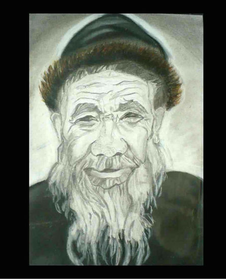 Chinese granpa with hat Pastel Papel Retrato