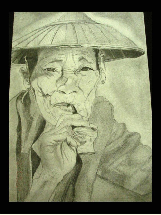 Chinese grandpa with pipe