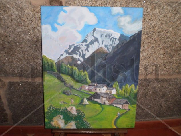 Aldea en la montaña Acrylic Canvas Landscaping