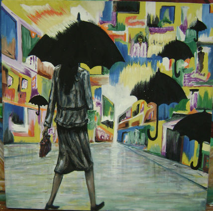 Dama en la lluvia