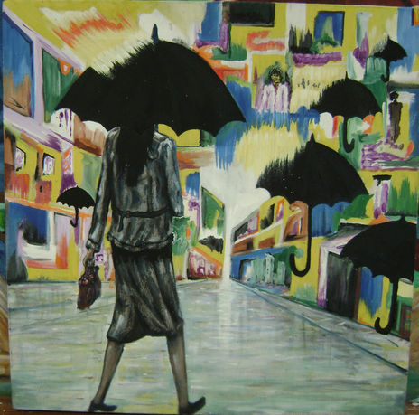 Dama en la lluvia