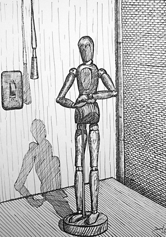 Bodegón con figura de madera