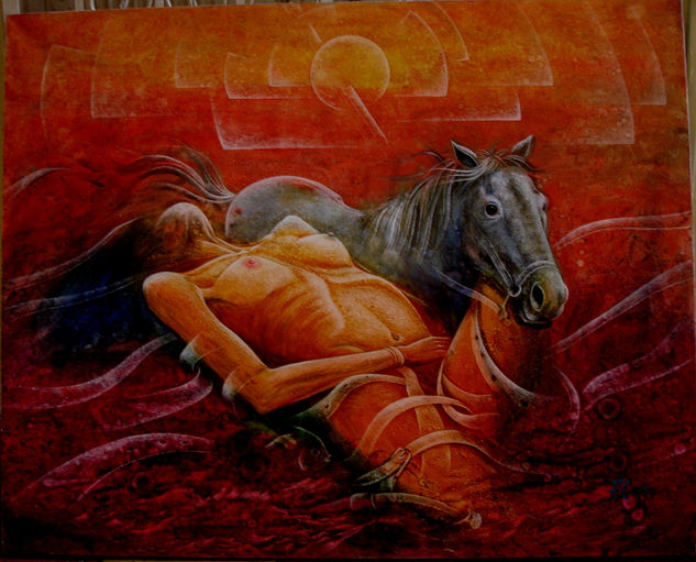 la dama y el caballo en naranjas Oil Canvas Nude Paintings