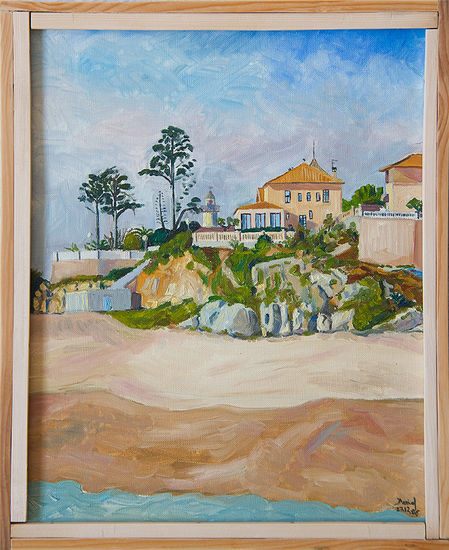 Vista del Molí de mar en la playa del far Oil Canvas Landscaping