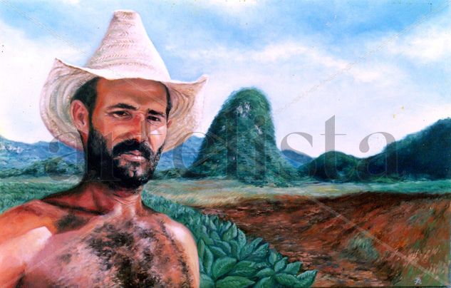 campesino con paisaje Oil Canvas Portrait