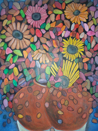 BARRO, ENTRE, HOJAS Acrylic Canvas Floral Painting