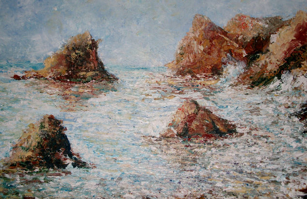 AGUA ..Y  ROCAS.. A   ESPATULA.. Acrylic Card Marine Painting