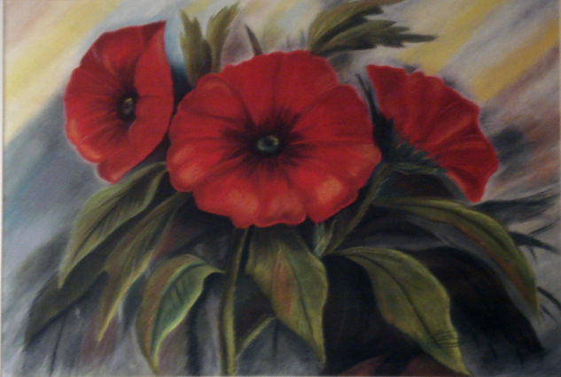 Flores rojas Pastel Paper Floral Painting