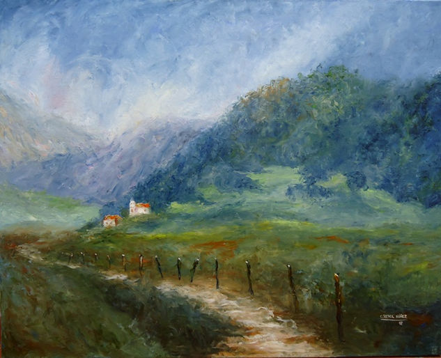 Las nubes que bajan al cerro - Cuesta del Obispo, Salta Oil Canvas Landscaping