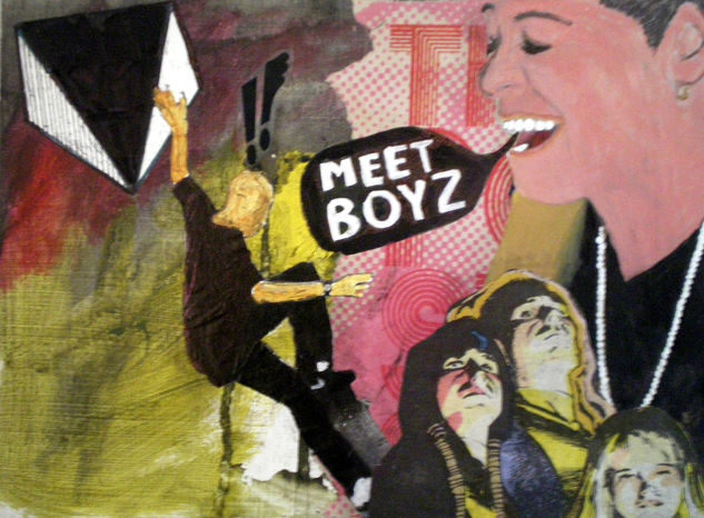 Meet Boyz Mixed media Panel Figure Painting