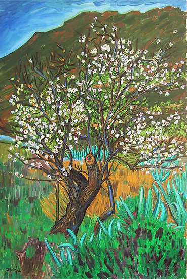 Almendro en flor Oil Panel Floral Painting