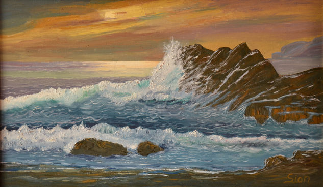 Rompientes en el ocaso Oil Canvas Marine Painting