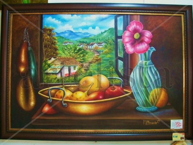 VENTANA Y FRUTAS Oil Canvas Still Life Paintings