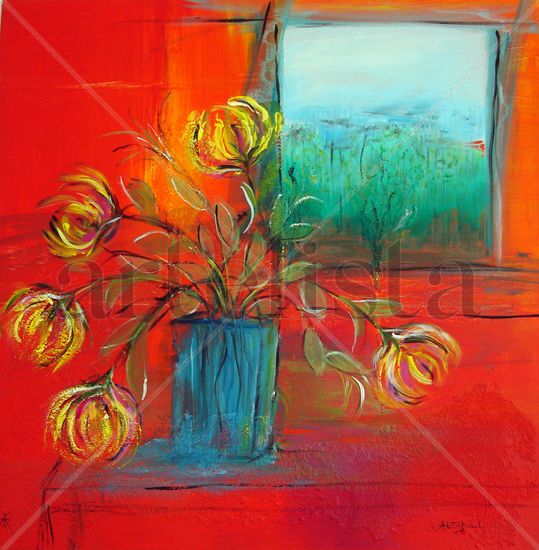 ventana sobre olivares Acrylic Canvas Landscaping