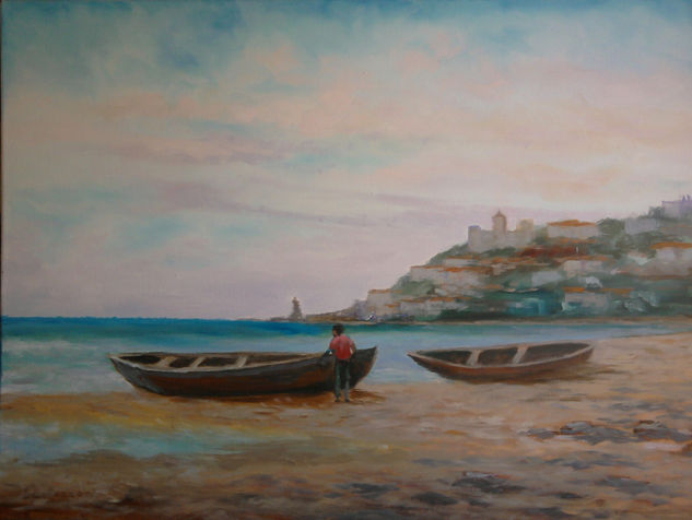 Allá voy.... Oil Textile Marine Painting