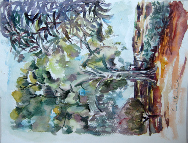 Árbol de campo con cerco dos Watercolour Paper Landscaping