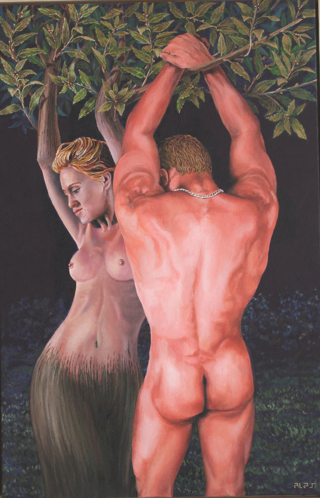 Apolo abrazando a Dafne durante la metamorfosis