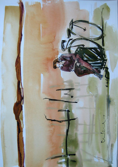 Ciclista en la costa Watercolour Paper Marine Painting