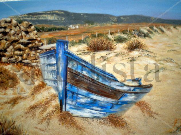 BARCA EN LA PLAYA DE BOLONIA Óleo Lienzo Marina