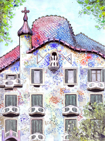 La Casa Batlló (Gaudí) Acuarela Papel Otros