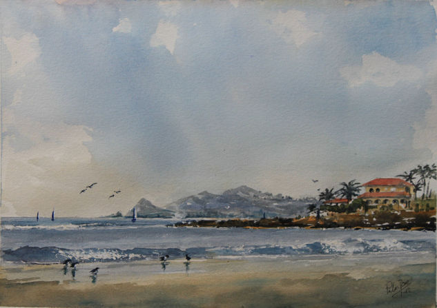 vida en la playa Watercolour Paper Marine Painting