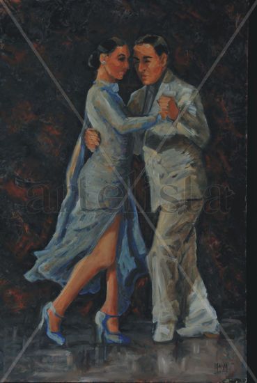 TANGO EN CELESTE Oil Panel Figure Painting