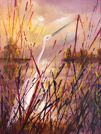 volavka v lete(Egretta alba en verano) Acrylic Canvas Landscaping