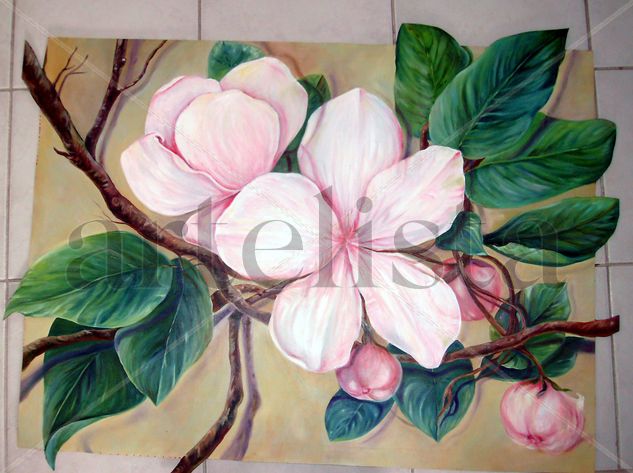 Flor de Durazno Oil Panel Floral Painting