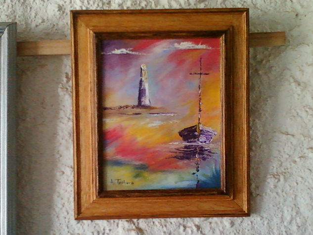 faro y bote Oil Canvas Marine Painting