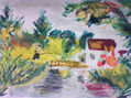 Paisaje , pescador y rio