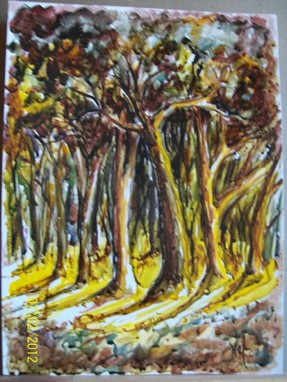 BOSQUE CERRADO Tinta Cartulina Paisaje