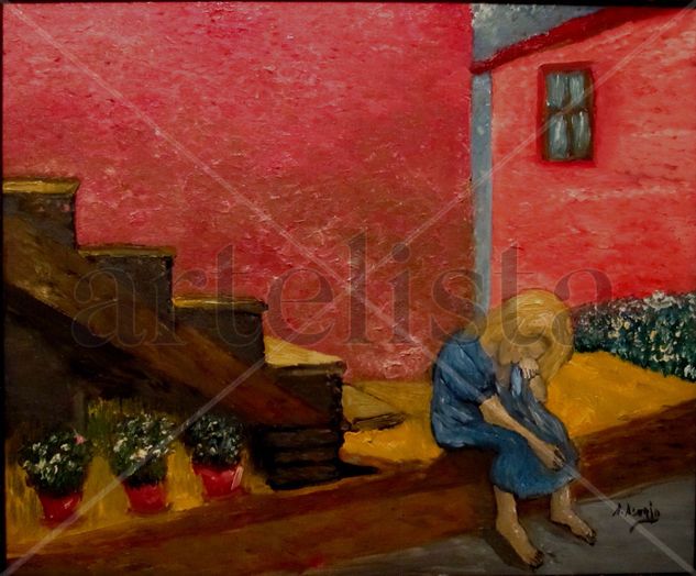 NIÑA TRISTE EN TARDE DE VERANO Oil Canvas Landscaping