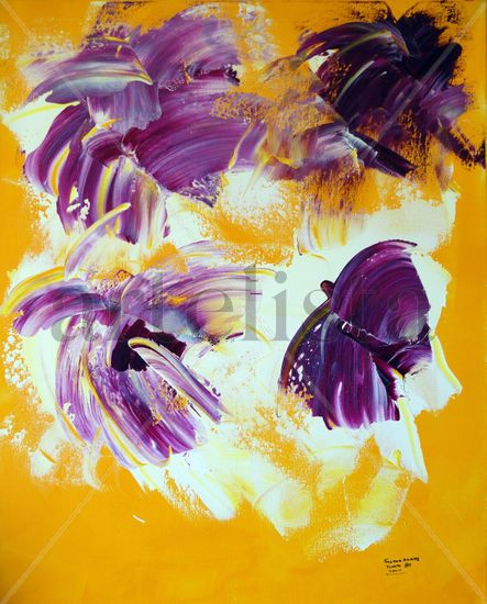 Amapolas sobre fondo amarillo Acrylic Canvas Floral Painting