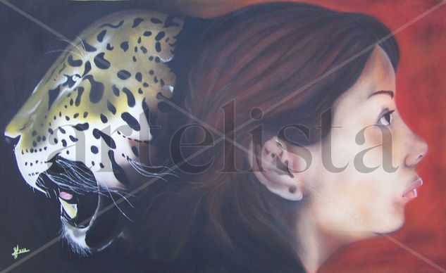 lo bipolar de una mujer Pencil (coloured) Canvas Animals