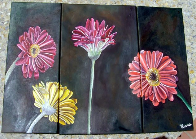 Flores tríptico. Oil Canvas Floral Painting