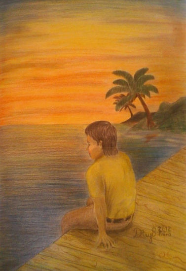 Puerto Vacio Pencil (coloured) Card Figure Painting