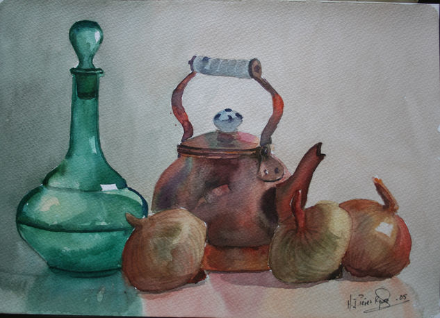 Bodegon con cebollas Watercolour Paper Still Life Paintings