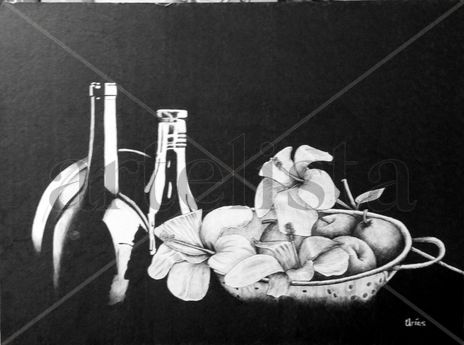 Vino,manzanas y flores
