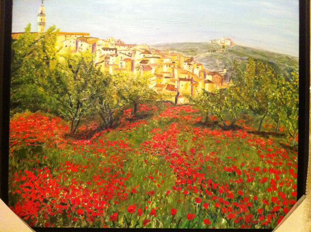 Amapolas en Bocairent Óleo Lienzo Paisaje