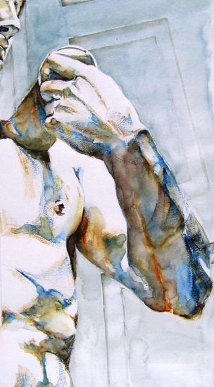 Estudio del David, Tríptico III, Amapola Herrera Watercolour Paper Figure Painting