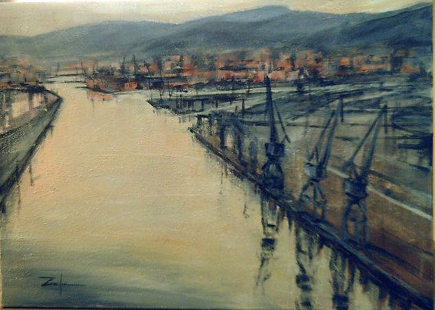 PAISAJE DE GRUAS Acrylic Canvas Marine Painting