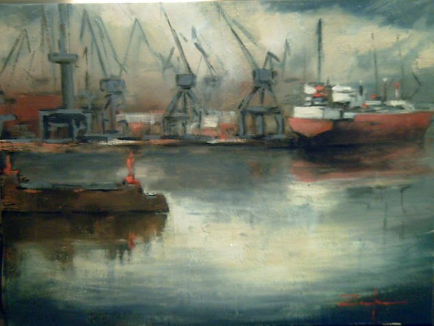 DARSENA DE SESTAO Oil Canvas Marine Painting