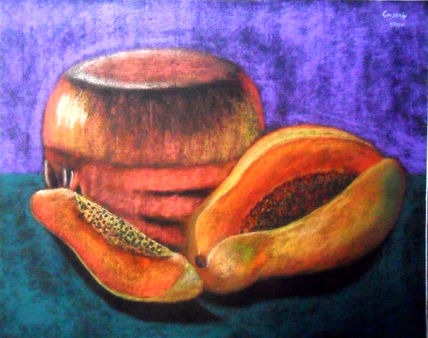 Papaya y olla de barro