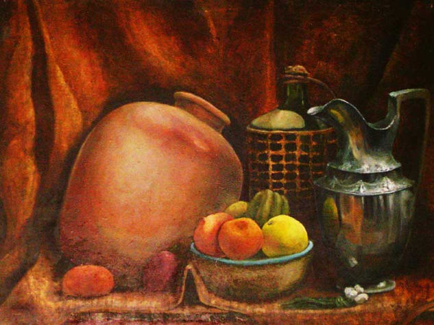 bodegon con jarron metalico Oil Canvas Still Life Paintings