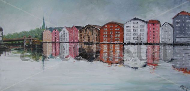 Reflejos en Trondheim Oil Canvas Landscaping