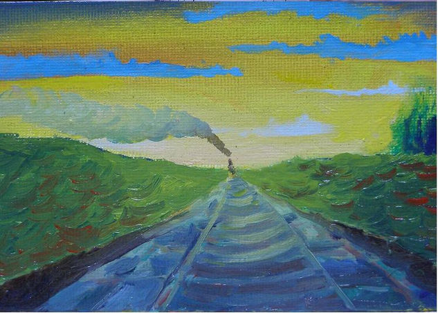 el tren se va Oil Canvas Landscaping