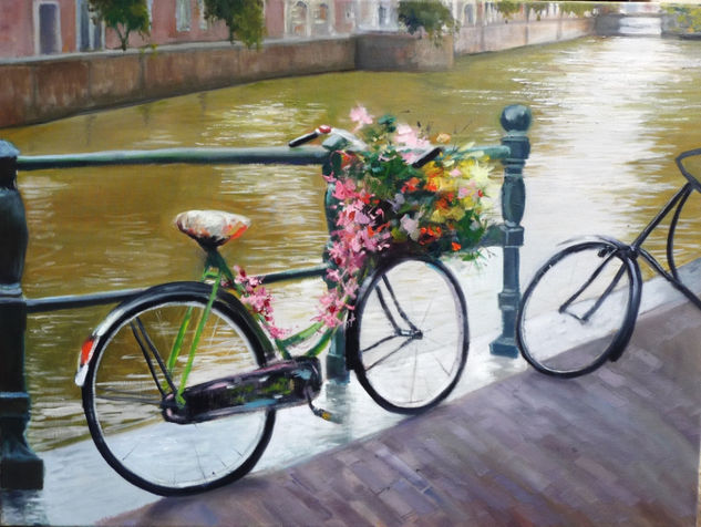 Una bici hippie Oil Canvas Landscaping