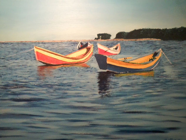 Botes Caleta La Barra Óleo Tela Paisaje