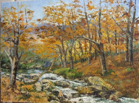 Otoño junto al rio Óleo Lienzo Paisaje