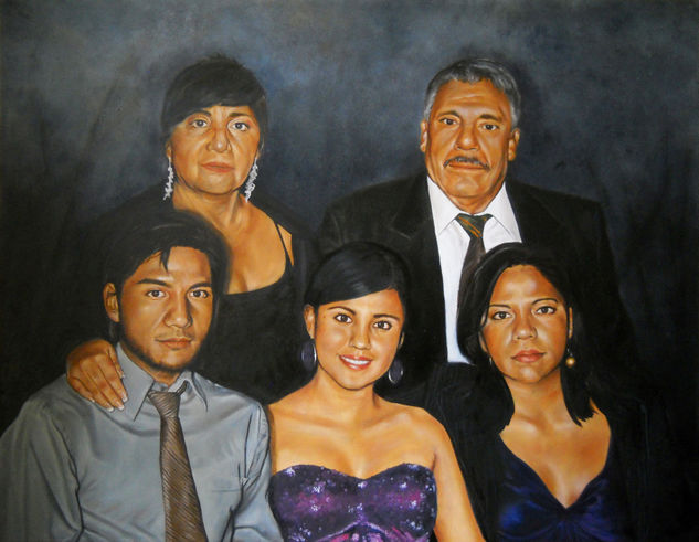 Retrato de la Familia Avila del Angel Oil Canvas Portrait